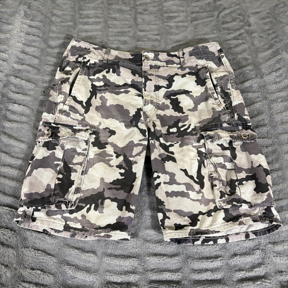 Levi Strauss Mens Camo Cargo Shorts Gray White Black W34 12463-0029 Cotton